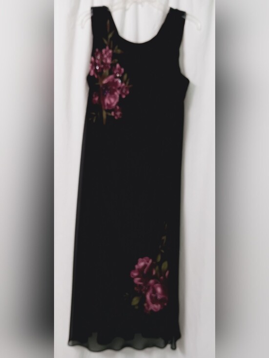 dressbarn Dresses & Skirts - Dressbarn  Black Floral Sequin Shiffon Midi Dress with Cowl Back Size 16w